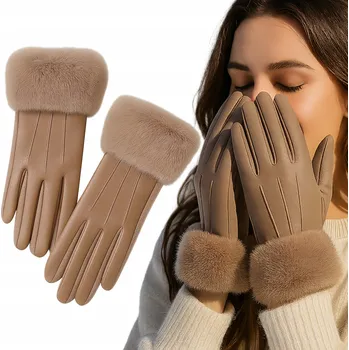 Rukavice ELEGANTNÍ DÁMSKÉ ZIMNÍ RUKAVICE ZATEPLENÉ KOŽÍŠEK DOTYKOVÉ PRO DISPLEJE