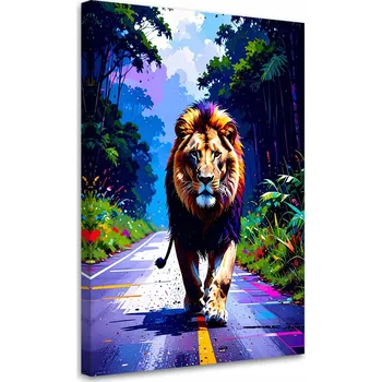 Obraz Obraz na plátně do obýváku nebo kanceláře, Lev na cestě Džunglí 60x90