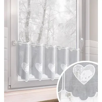 Vitrážová záclonová látka Srdce v. 30 cm – Bílá