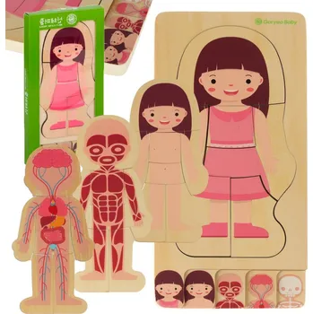 Dřevěná hračka Montessori Ikonka KX5957 Dřevěná skládačka – stavba těla dívky