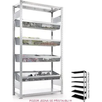 Dílenský regál Meva Regál s drátěnými koši přístavbové pole se 4 koši