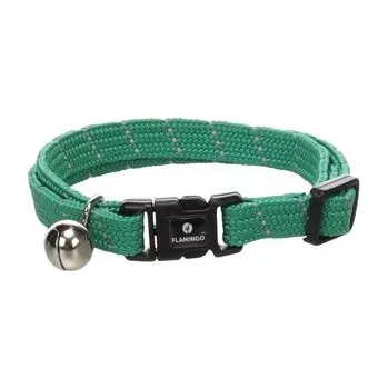 obojek pro kočku Flamingo obojek reflexní pro kočky Elza 10 mm x 20-32 cm s rolničkou,nylon,zelený