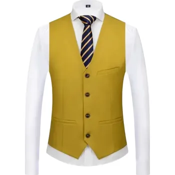 Pánská vesta Pánská elegantní vesta na knoflíky s kapsami a kapsičkou na prsou Jednobarevná společenská vesta Různé barvy Formální styl Polyester khaki L