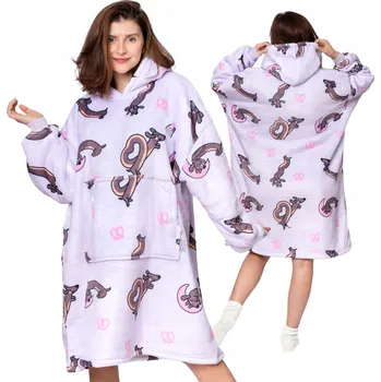 Dámská mikina DEKA oversize mikina Silná MIKINOVÁ DEKA 2v1 XXL Vzor JEZEVČÍCI Plyšová Župan fialová