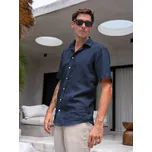 TallGuys Pánská prodloužená lněná košile | Límeček | Navy Velikost: L, Střih: Slim
