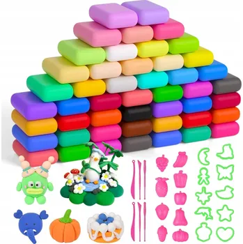 Modelovací hmota PLASTELINA MAGICZNA 48 KOLORÓW MODELOVACÍ HLÍNA PRO DĚTI 19 FORMIČEK KIDS