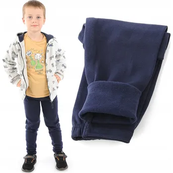 Zateplené elastické chlapecké legíny bavlněné kalhoty tmavě modré 152