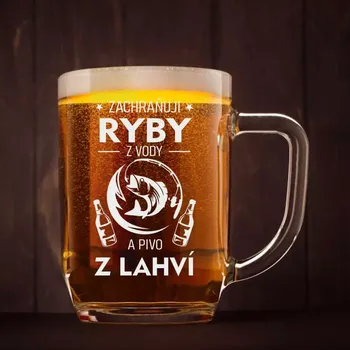 Sklenice Půllitr s pískovaným motivem "RYBÁŘ ZÁCHRANÁŘ"