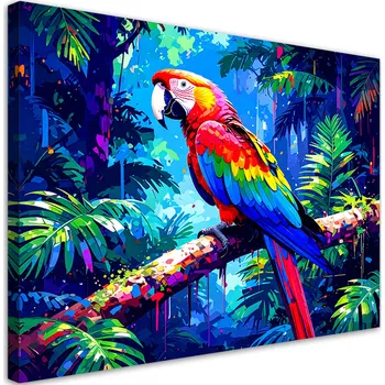 Obraz Moderní obraz do obýváku, kuchyně, Barevná Papoušek na větvi 90x60