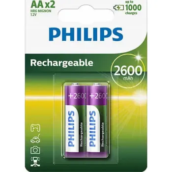 Článková baterie Nikl-metalhydridové (NiMH) Nabíjecí Baterie Philips AA (R6) 2600 mAh 2 ks