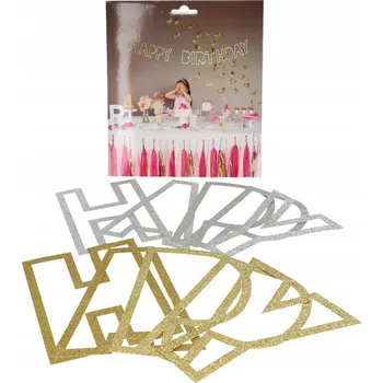 Girlanda Happy Birthday stříbrná s třpytkami