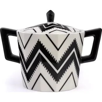 Cukřenka Porcelánová cukřenka cik cak čárkovaný bílá černá