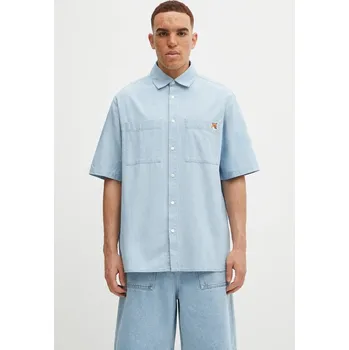 Pánská košile Bavlněná košile Maison Kitsuné Relaxed Short Sleeve, L, modrá, 50X