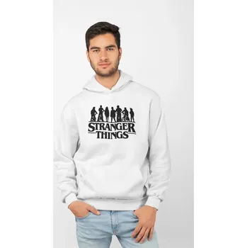 Pánská mikina D&B Unisex Mikina s kapucí MO00082 Stranger Things Bílá - Velikost XL