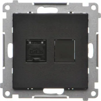 Elektrická zásuvka Simon 55 Počítačová zásuvka jednoduchá RJ45 kategorie 6 černá T61.01/149