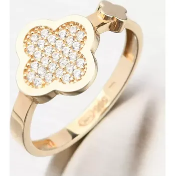 Oblečení a móda Dámský prsten žluté zlato 585 zirkon ve tvaru čtyřlístku 11R-360 velikost 56