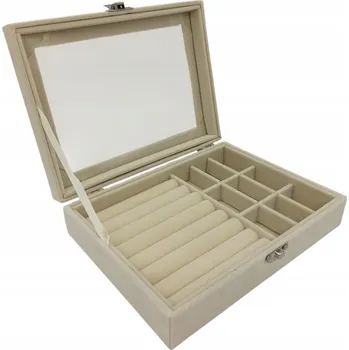 Šperkovnice KRABIČKA KUFŘÍK ŠPERKOVNICE NA BIŽUTERII VELKÝ ORGANIZÉR BÉŽOVÁ 20 x 15 cm