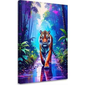 Obraz Obraz canvas do obýváku kanceláře, Tygr na cestě Džungle 70x100