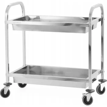 Servírovací stolek Servírovací vozík dvoupatrový s hlubokými policemi z nerezové oceli, madlo s čtvercovým profilem, 850x450x900 mm | PRESTONA, 810194
