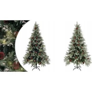 Vánoční stromek Vánoční stromek s osvětlením a šiškami, zeleno-bílý, 195 cm, PVC/PE