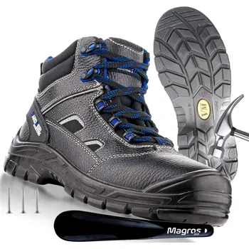 Pracovní obuv Pracovní Ochranné Boty Kotníkové s Ocelovou Špičkou Kožené Obuv BOZP VM BRUSEL S3 48