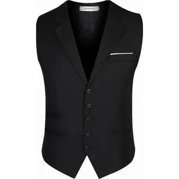 Pánská vesta Pánská elegantní vesta s límečkem na knoflíky s kapsami a kapsičkou na prsou Jednobarevná společenská vesta Různé barvy Bavlna Polyester černá XL