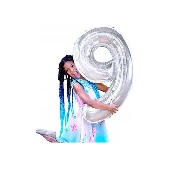 Balónek Fóliový balónek ČÍSLICE 9 STŘÍBRNÝ k narozeninám 80 cm