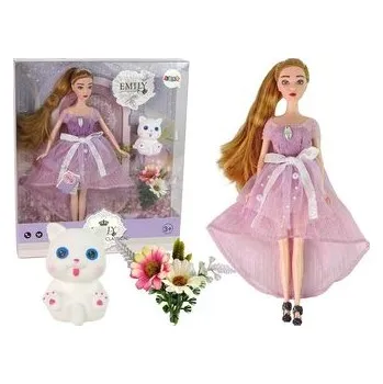 Panenka Lalka Emily długie włosy, biały kotek