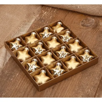 Vánoční dekorace Skleněná hvězdička zlatá 4 cm - 16 kusů ve zlatém balení