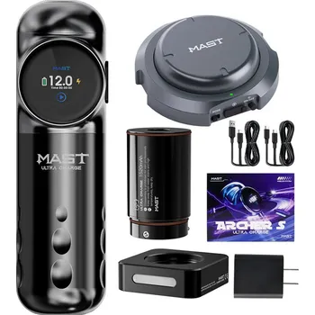 Tetovací strojek DRAGONHAWK TATTOO SUPPLY DRAGONHAWK Mast Archer S Grey Black Full Kit - bezdrátový strojek, 4.2mm, černý