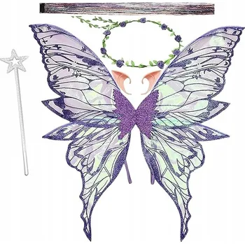 Karnevalový kostým KOSTÝM KOSTÝM MOTÝLÍ VÍLY PRINCEZNA KŘÍDLA UŠI SKŘÍTKA SADA COSPLAY