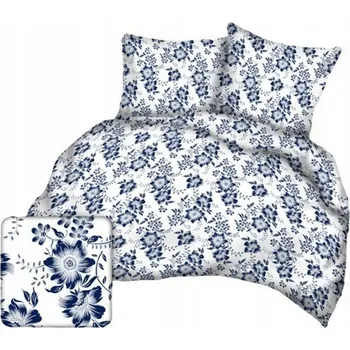 Povlečení Krepové povlečení 140x200 bílé tmavě modré květy Kůra 23