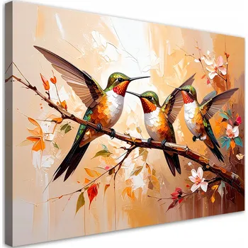 Obraz Moderní obraz, Barevní Kolibříci Ptáci na béžovém pozadí 100x70