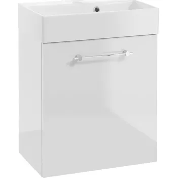 Koupelnový nábytek Závěsná koupelnová skříňka s umyvadlem 60x50 cm, bílý lesk, chromové úchytky