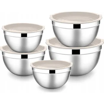SADA 5 KUCHYŇSKÝCH MISEK S VÍKEM 4,5L OCEL 100% ROZMĚRY MISKY NA POTRAVINY