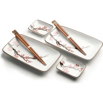 Sada nádobí EDO Japan Japonská Sushi souprava s hůlkami - porcelán - Orient Sakura v Dárkové krabici