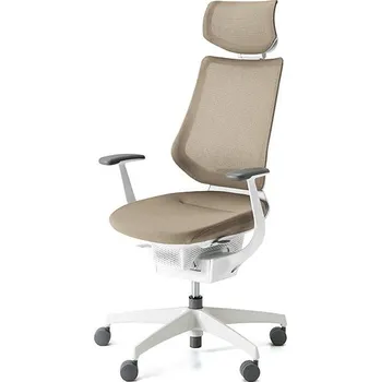 KOKUYO ING Glider 360° bílá kostra, béžová síťovina s podhlavníkem