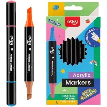EASY ACRYLIC Oboustranné akrylové fixy, 6 ks, 12 barev