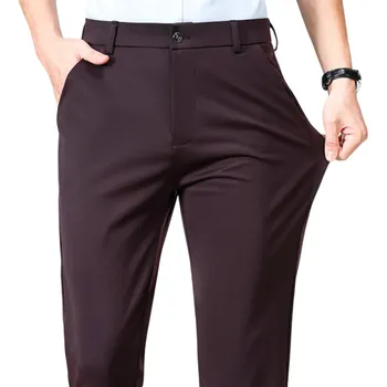 Pánské kalhoty Pánské elegantní společenské kalhoty s kapsami Jednobarevné formální kalhoty Různé barvy Pohodlný střih Polyester Spandex vínová 35