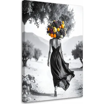 Obraz Moderní obraz do obýváku, Žena s ovocem na hlavě 40x60