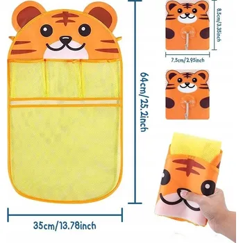 Hračka pro nejmenší ORGANIZÉR NA HRAČKY DO VANY ZÁVĚSNÝ SÍŤOVANÝ VELKÝ XL 4 PŘIHRÁDKY PŘÍSAVKY