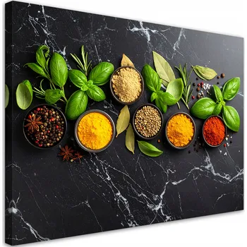 Obraz Obraz do kuchyně, Mramor barevné koření a bylinky 120x80