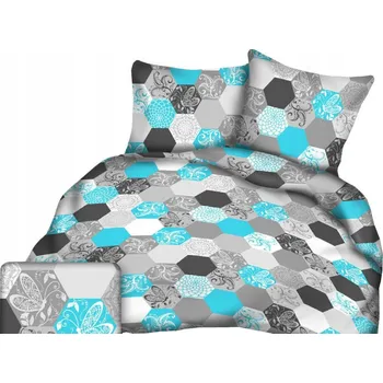 Povlečení Krepové povlečení I 160x200 vzor tyrkysově-šedé šestiúhelníky