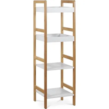 regál Autronic Regál, 4 police, masivní bambus, přírodní odstín, MDF, bílý matný lak, nosnost 12 kg - DR-013-4 AKCE