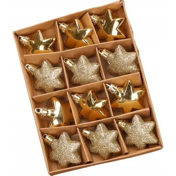 Vánoční dekorace Plastová hvězda zlatá 5 cm - 12 Ks v balení VÁNOČNÍ BAŇKY NA STROMEČEK DEKORACE