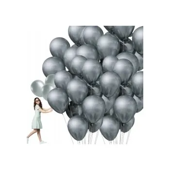 Balónek SADA METALICKÝCH BALÓNKŮ STŘÍBRO SVATBA SVATEBNÍ HOSTINA OSLAVA 100ks BALÓNKY 30cm
