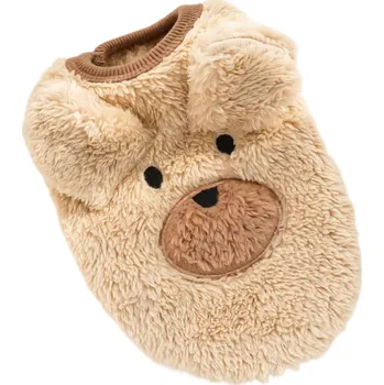 Obleček pro psa Zimní obleček pro psa velikost M 2–3.5 kg 40 cm hrudník 30 cm záda Teplý overal s motivem medvídka a oušky Pohodlné zimní oblečení pro psy světle hnědá