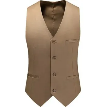 Pánská vesta Pánská elegantní vesta na knoflíky s kapsami a kapsičkou na prsou Jednobarevná společenská vesta Různé barvy Formální styl Polyester hnědá M