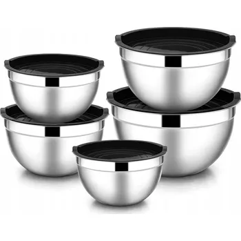 SADA 5 KUCHYŇSKÝCH MISEK S VÍKEM 4,5L OCEL 100% ROZMĚRY MISKY NA POTRAVINY