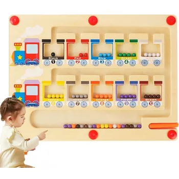 Dřevěná hračka DŘEVĚNÝ MAGNETICKÝ LABYRINT MONTESSORI UČÍ BARVY A POČÍTÁNÍ